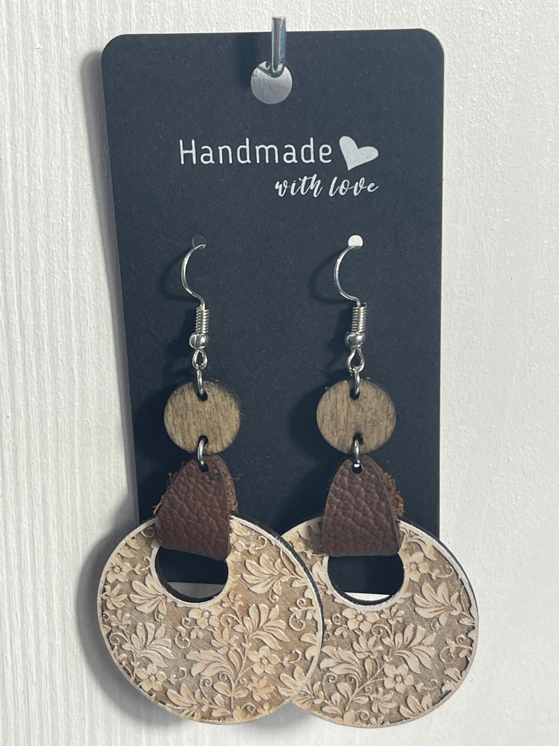 Reverse etched round wood earrings - Live Loud Creations