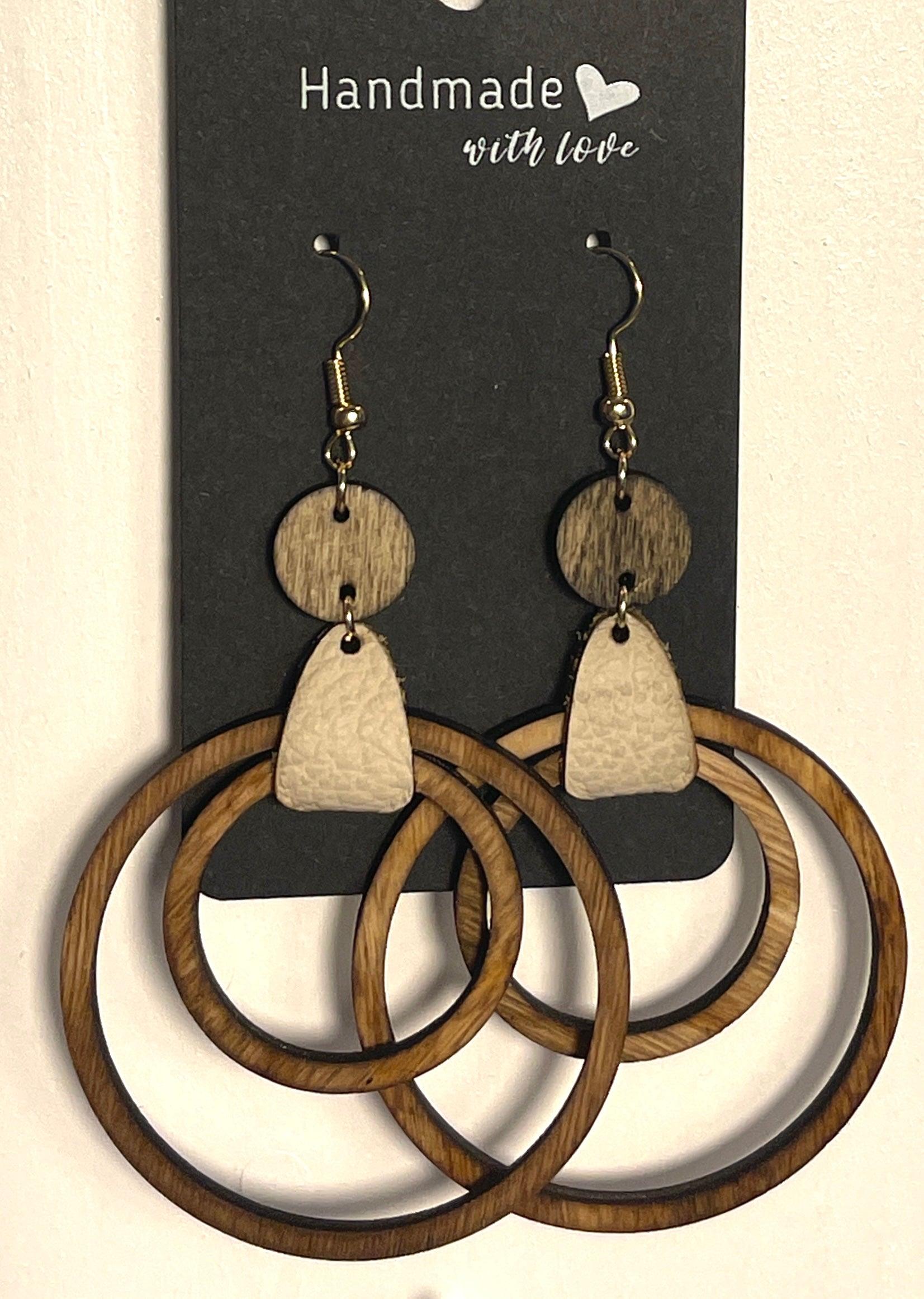 Wood earring double circles - Live Loud Creations